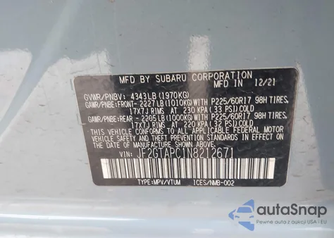 2022 Subaru Crosstrek Premium z USA, uszkodzony, nr VIN JF2GTAPC1N8212671